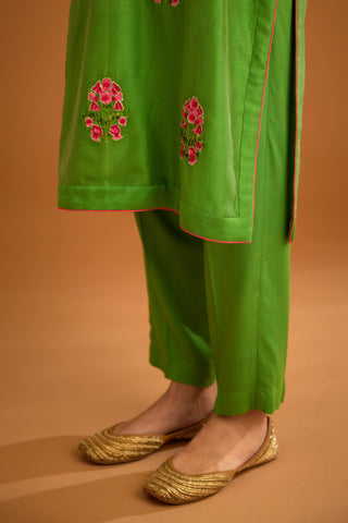 Shyam Narayan Prasad-Green Chanderi Embroidered Kurta Set-INDIASPOPUP.COM