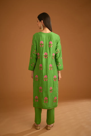 Shyam Narayan Prasad-Green Chanderi Embroidered Kurta Set-INDIASPOPUP.COM