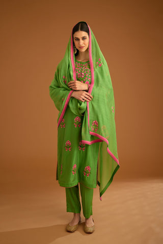 Shyam Narayan Prasad-Green Chanderi Embroidered Kurta Set-INDIASPOPUP.COM