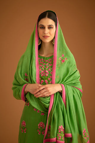 Shyam Narayan Prasad-Green Chanderi Embroidered Kurta Set-INDIASPOPUP.COM