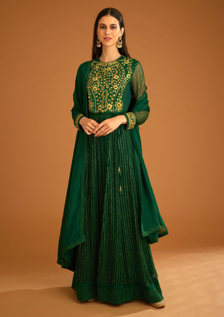 Shyam Narayan Prasad-Emerald Green Embroidered Anarkali Set-INDIASPOPUP.COM