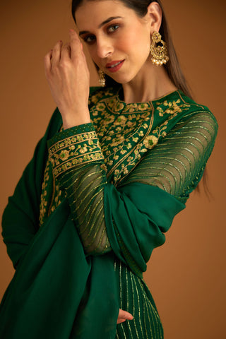 Shyam Narayan Prasad-Emerald Green Embroidered Anarkali Set-INDIASPOPUP.COM