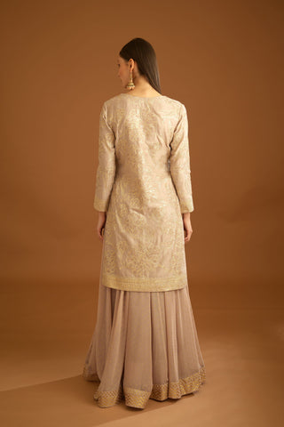 Shyam Narayan Prasad-Neutral Embroidered Sharara Set-INDIASPOPUP.COM