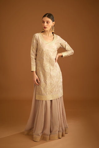 Shyam Narayan Prasad-Neutral Embroidered Sharara Set-INDIASPOPUP.COM