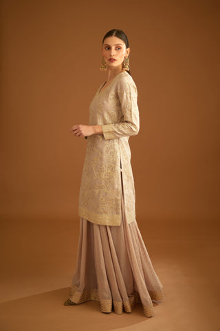 Shyam Narayan Prasad-Neutral Embroidered Sharara Set-INDIASPOPUP.COM