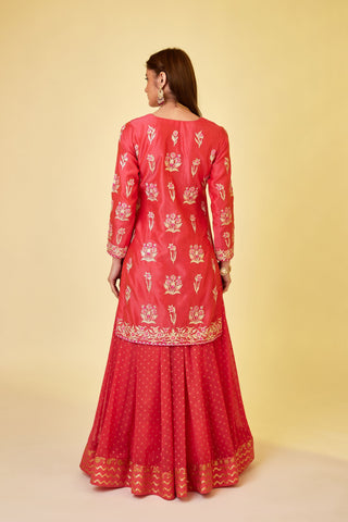 Shyam Narayan Prasad-Scarlet Red Kurti And Skirt Set-INDIASPOPUP.COM