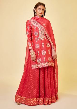 Shyam Narayan Prasad-Scarlet Red Kurti And Skirt Set-INDIASPOPUP.COM