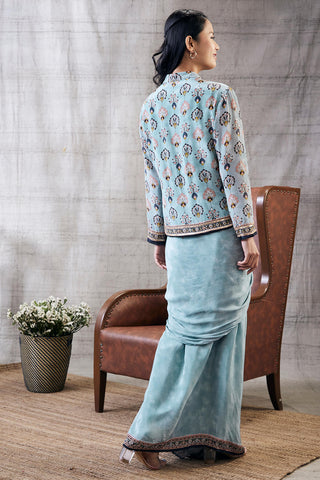 Soup By Sougat Paul-Sarouk Blue Printed Drape Skirt With Top-INDIASPOPUP.COM
