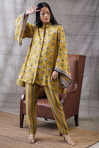 Soup By Sougat Paul-Sarouk Yellow Embroidered Co-Ord Set-INDIASPOPUP.COM