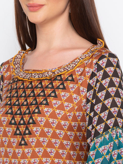 Soup By Sougat Paul - Brown & Blue Printed Dress - INDIASPOPUP.COM