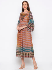 Soup By Sougat Paul - Brown & Blue Printed Dress - INDIASPOPUP.COM