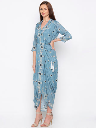 Soup By Sougat Paul - Powder Blue Wrap Dress - INDIASPOPUP.COM