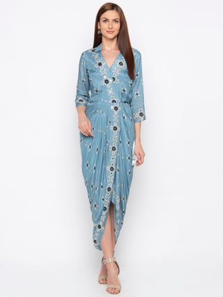 Soup By Sougat Paul - Powder Blue Wrap Dress - INDIASPOPUP.COM