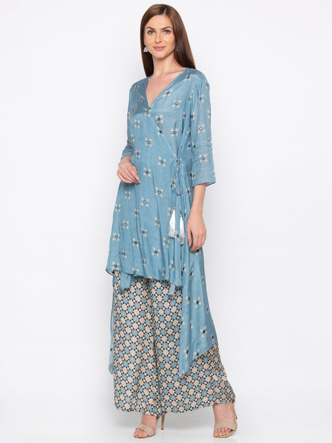 Soup By Sougat Paul - Powder Blue Top With Palazzo - INDIASPOPUP.COM