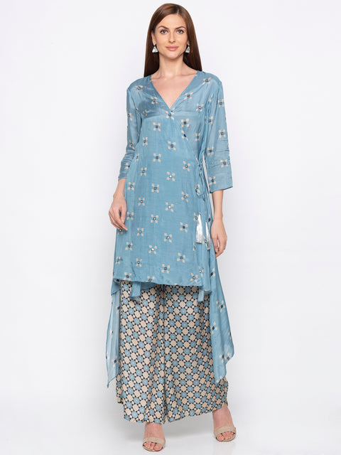 Soup By Sougat Paul - Powder Blue Top With Palazzo - INDIASPOPUP.COM