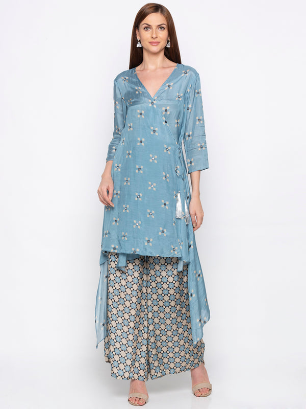 Soup By Sougat Paul - Powder Blue Top With Palazzo - INDIASPOPUP.COM