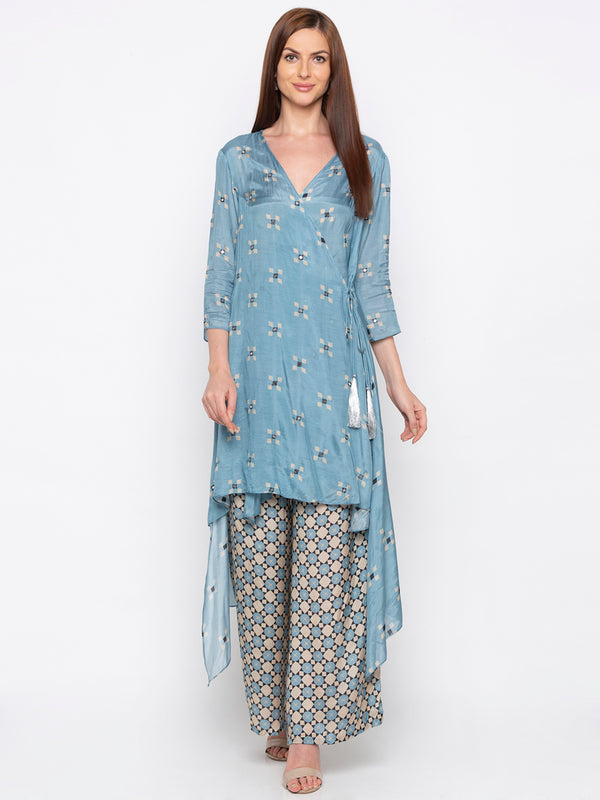 Soup By Sougat Paul - Powder Blue Top With Palazzo - INDIASPOPUP.COM