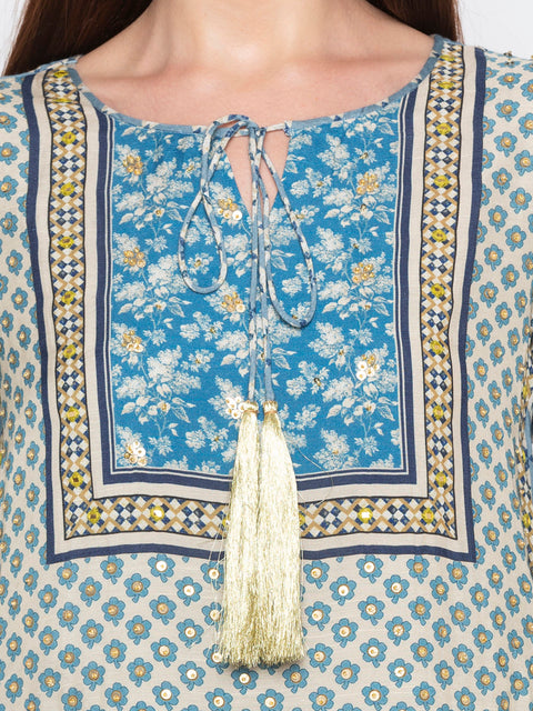 Soup By Sougat Paul - Blue & Off-White Top With Dhoti - INDIASPOPUP.COM