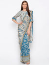Soup By Sougat Paul - Blue & Off-White Saree With Blouse - INDIASPOPUP.COM