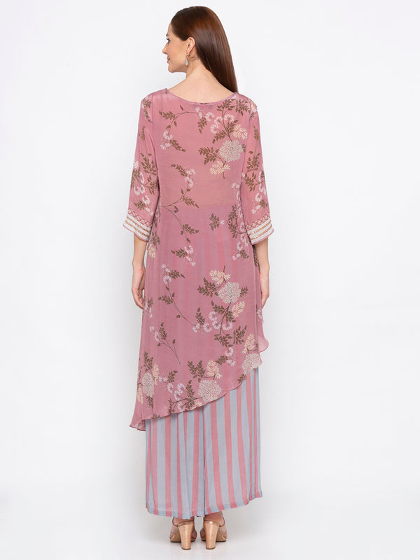 Soup By Sougat Paul - Pink & Blue Top With Palazzo - INDIASPOPUP.COM