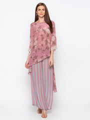 Soup By Sougat Paul - Pink & Blue Top With Palazzo - INDIASPOPUP.COM