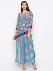 Soup By Sougat Paul - Blue & Pink Top With Palazzo - INDIASPOPUP.COM