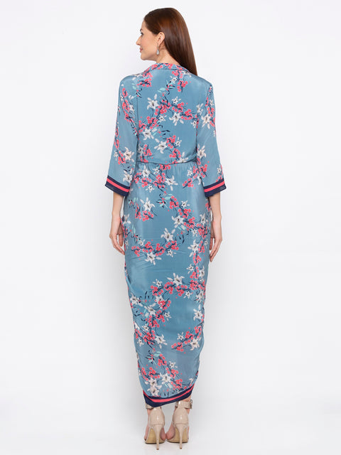 Soup By Sougat Paul - Blue & Pink Wrap Dress - INDIASPOPUP.COM