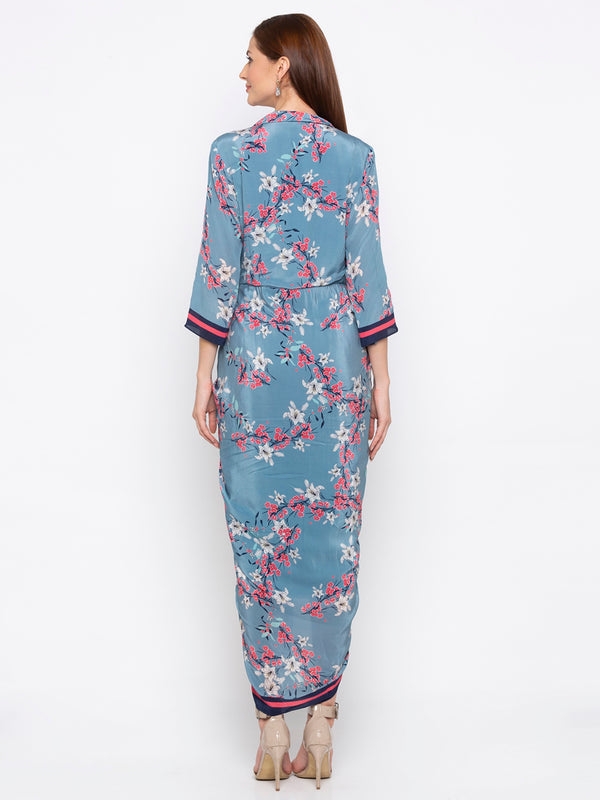 Soup By Sougat Paul - Blue & Pink Wrap Dress - INDIASPOPUP.COM