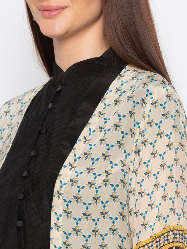 Soup By Sougat Paul - Navy Blue & Yellow Kurta Set With Jacket - INDIASPOPUP.COM