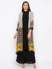Soup By Sougat Paul - Navy Blue & Yellow Kurta Set With Jacket - INDIASPOPUP.COM