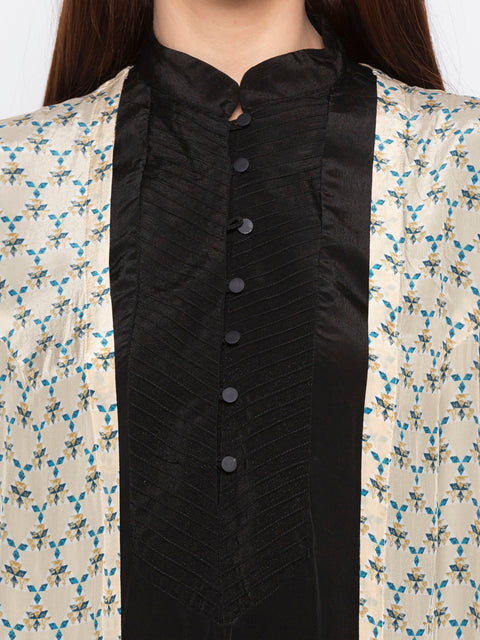 Soup By Sougat Paul - Navy Blue & Yellow Kurta Set With Jacket - INDIASPOPUP.COM