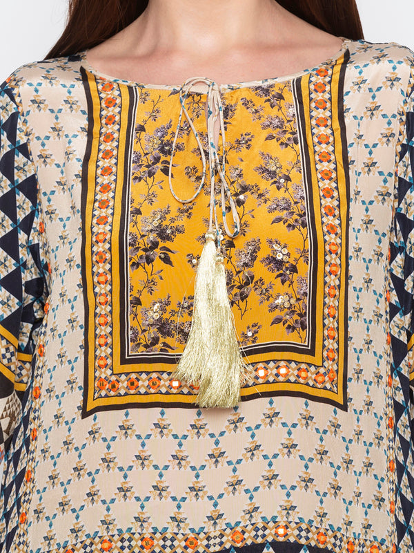 Soup By Sougat Paul - Navy Blue & Yellow Top With Dhoti - INDIASPOPUP.COM