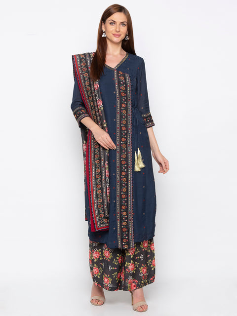 Soup By Sougat Paul - Blue & Red Kurta & Palazzo - INDIASPOPUP.COM
