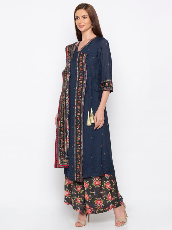 Soup By Sougat Paul - Blue & Red Kurta & Palazzo - INDIASPOPUP.COM