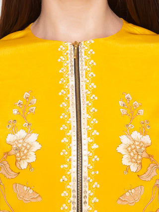 Soup By Sougat Paul - Yellow Jacket With Drape Skirt - INDIASPOPUP.COM