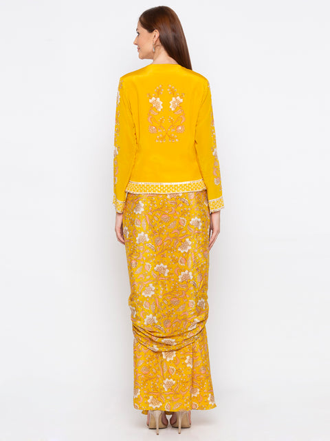 Soup By Sougat Paul - Yellow Jacket With Drape Skirt - INDIASPOPUP.COM