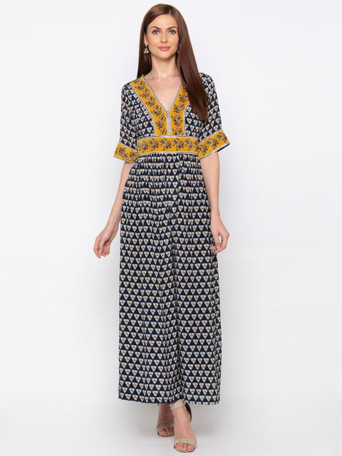 Soup By Sougat Paul - Navy Blue & Yellow Jumpsuit - INDIASPOPUP.COM