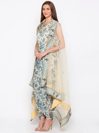 Soup By Sougat Paul - Blue & Off-White Dress With Dupatta - INDIASPOPUP.COM