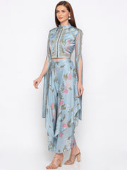 Soup By Sougat Paul - Blue Jacket With Jumpsuit - INDIASPOPUP.COM