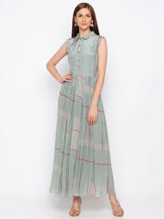 Soup By Sougat Paul - Teal Green & Beige Dress With Jacket - INDIASPOPUP.COM