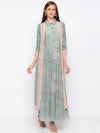 Soup By Sougat Paul - Teal Green & Beige Dress With Jacket - INDIASPOPUP.COM