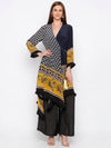 Soup By Sougat Paul - Navy Blue & Yellow Kurta With Black Pants - INDIASPOPUP.COM