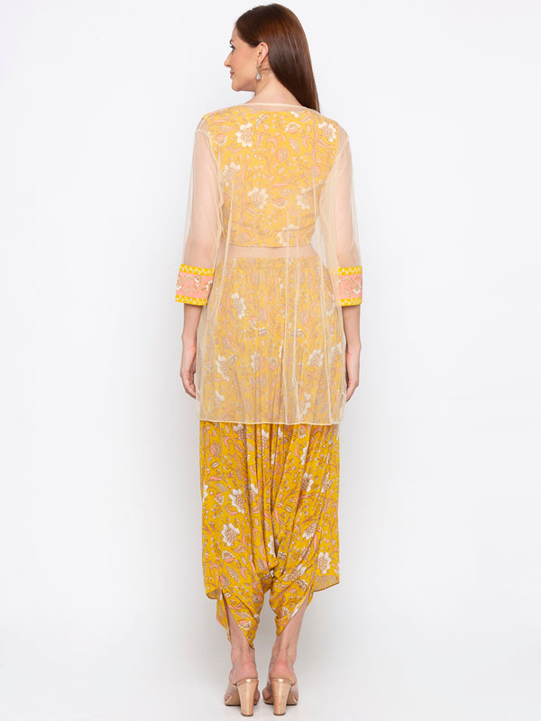 Soup By Sougat Paul - Yellow Crop Top & Dhoti With Jacket - INDIASPOPUP.COM