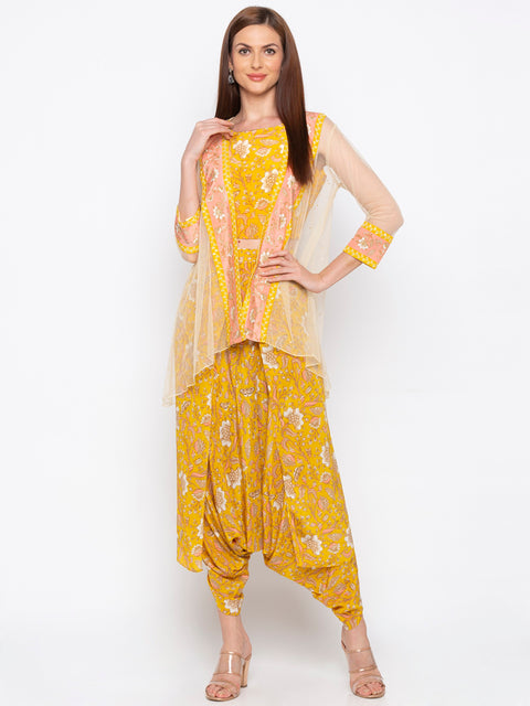 Soup By Sougat Paul - Yellow Crop Top & Dhoti With Jacket - INDIASPOPUP.COM