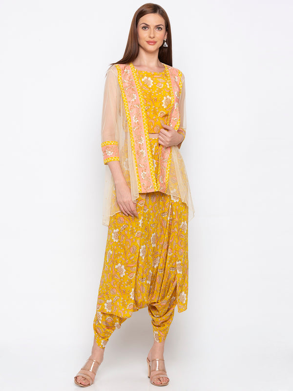 Soup By Sougat Paul - Yellow Crop Top & Dhoti With Jacket - INDIASPOPUP.COM