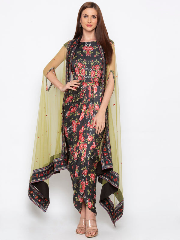 Soup By Sougat Paul - Red & Black Dress With Jacket - INDIASPOPUP.COM