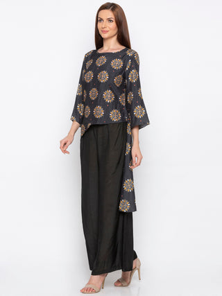 Soup By Sougat Paul - Black & Beige Top With Pants - INDIASPOPUP.COM