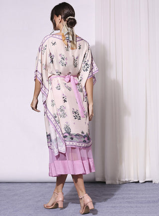 Soup By Sougat Paul-Lavender Printed Kaftan With Net Skirt-INDIASPOPUP.COM