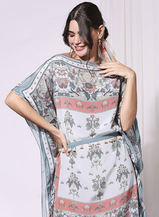 Soup By Sougat Paul-Pastel Blue Kaftan Top With Belt-INDIASPOPUP.COM