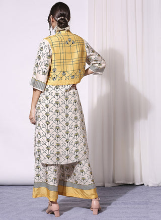 Soup By Sougat Paul-Yellow Printed Tunic With Pants And Sleeveless Jacket-INDIASPOPUP.COM